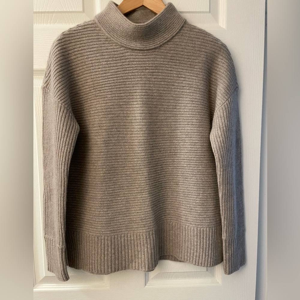 Rachel Zoe Pure 2 Ply Cashmere Ribbed Funnel Turtleneck Sweater Cafe’ NWT